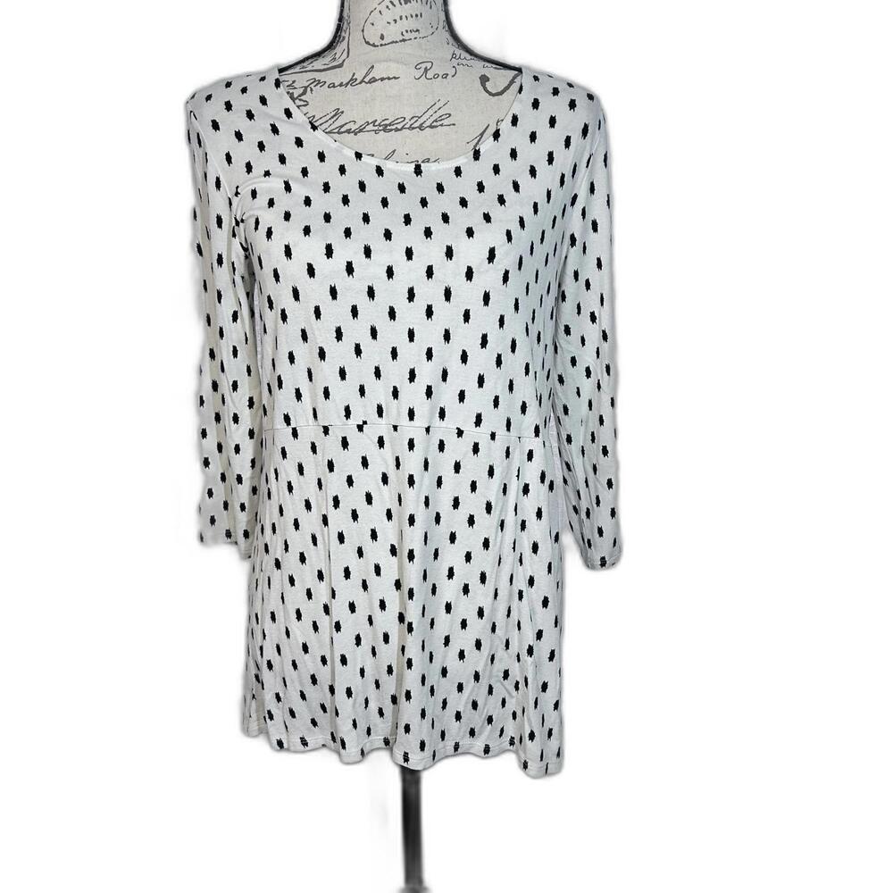 J. Jill Wear Everywhere Hi/Lo collection shirt white and black‎ Women's size S